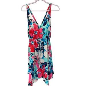 D&Co. One Piece Swim Suit Floral Beach Summer Boho Skirt Hem Tassel SZ 16